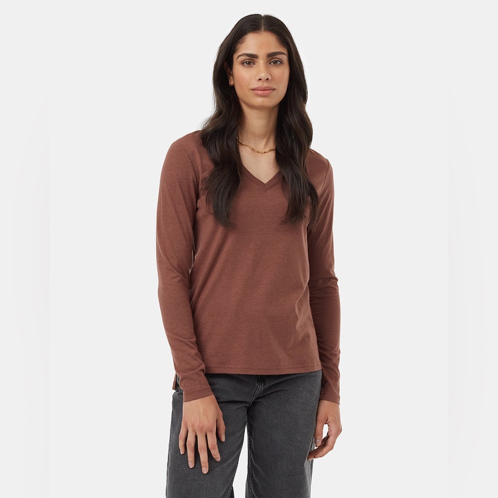 TENTREE Oversized Treeblend V-Neck Long sleeve Tee - Mesa Red